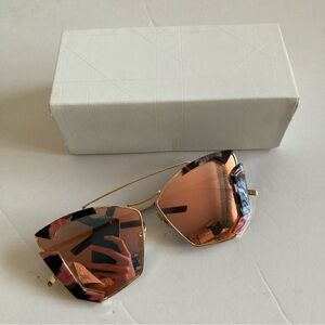 New Punk Cat Eye Sunglasses Pink Glass Gold Trim